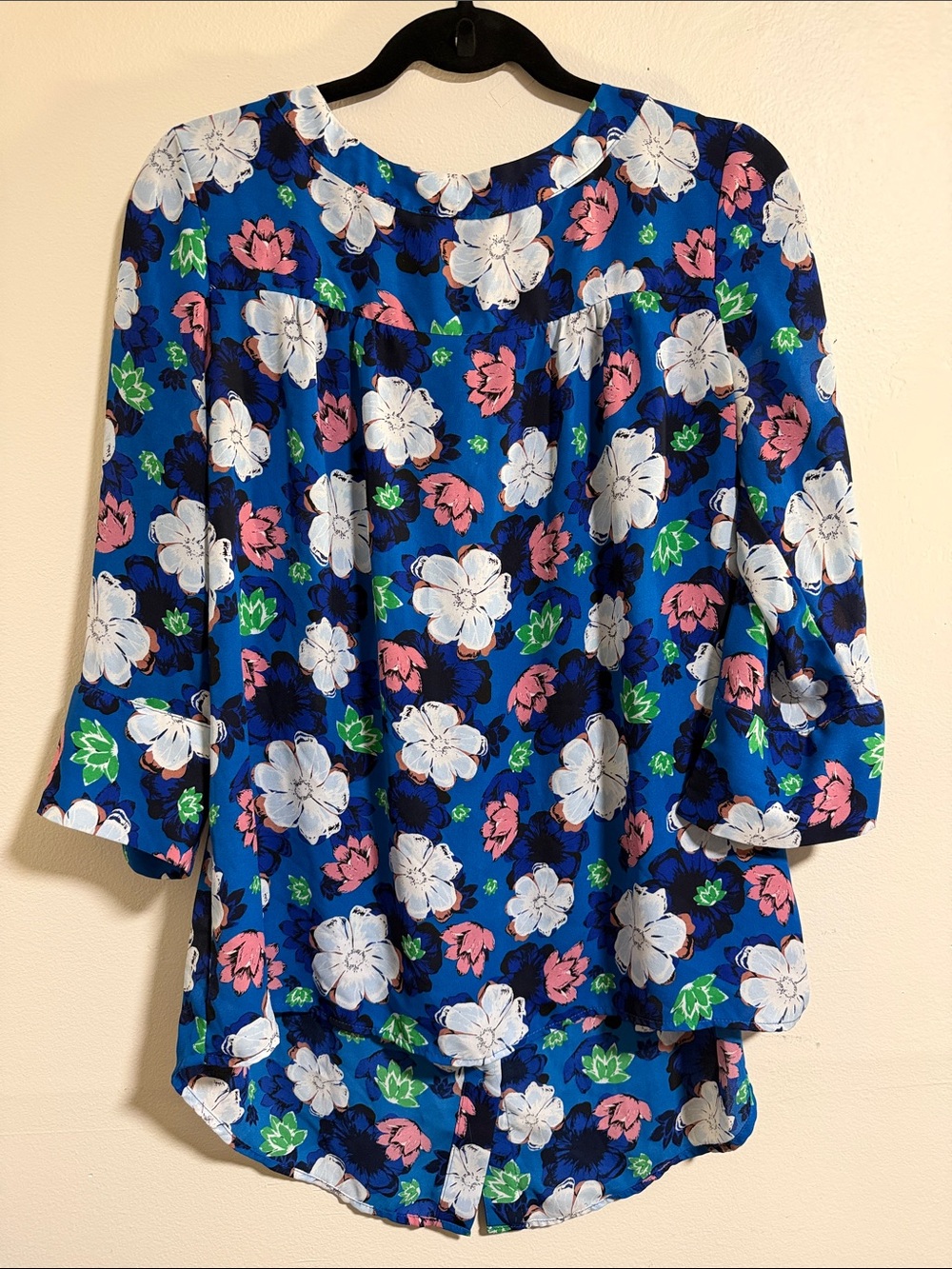 Banana Republic Blue Floral Blouse with Pink and White Flowers